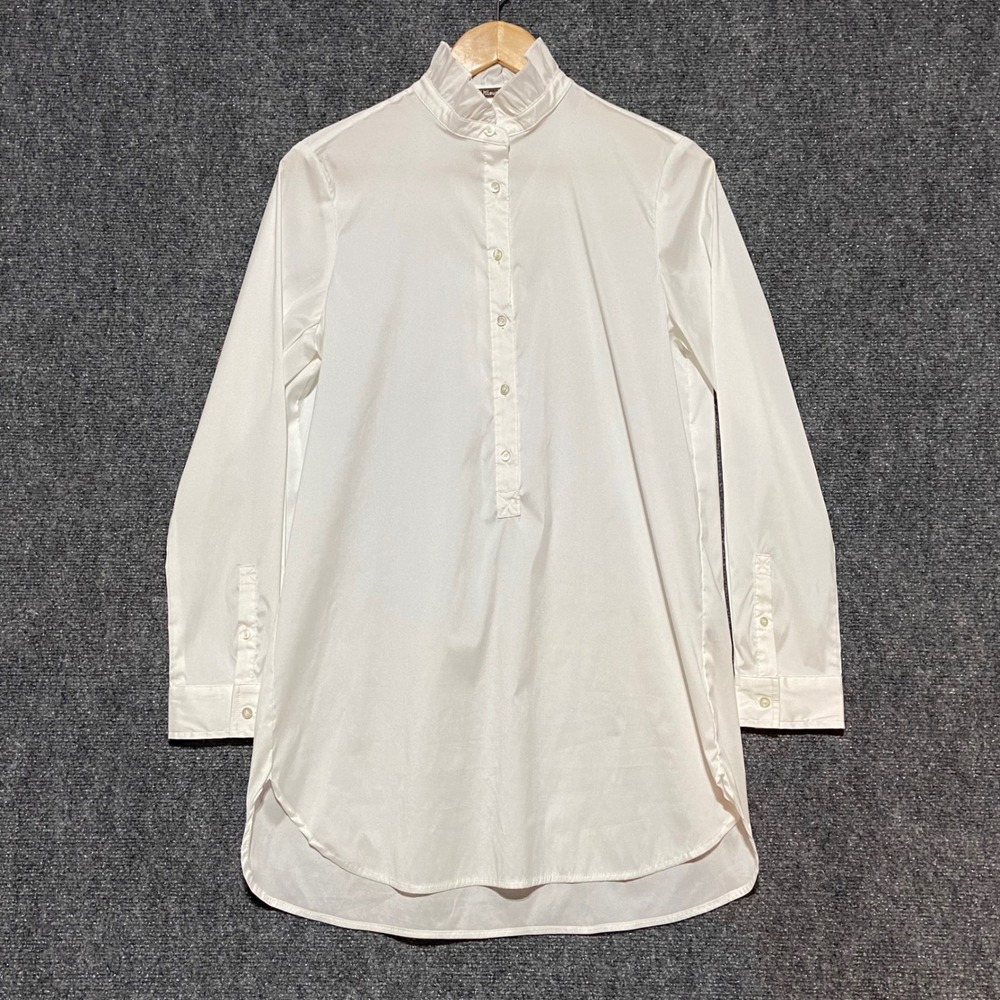 J.McLaughlin Womens White Ruffle Collar Long Sleeve Tunic Blouse Size M Made USA